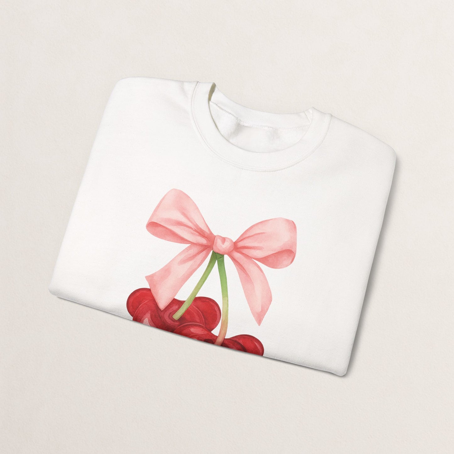 Cherry Bow Crewneck Sweatshirt, Cozy Cherry Sweatshirt, Cute Fruit Apparel, Gift for Her, Casual Fall Fashion