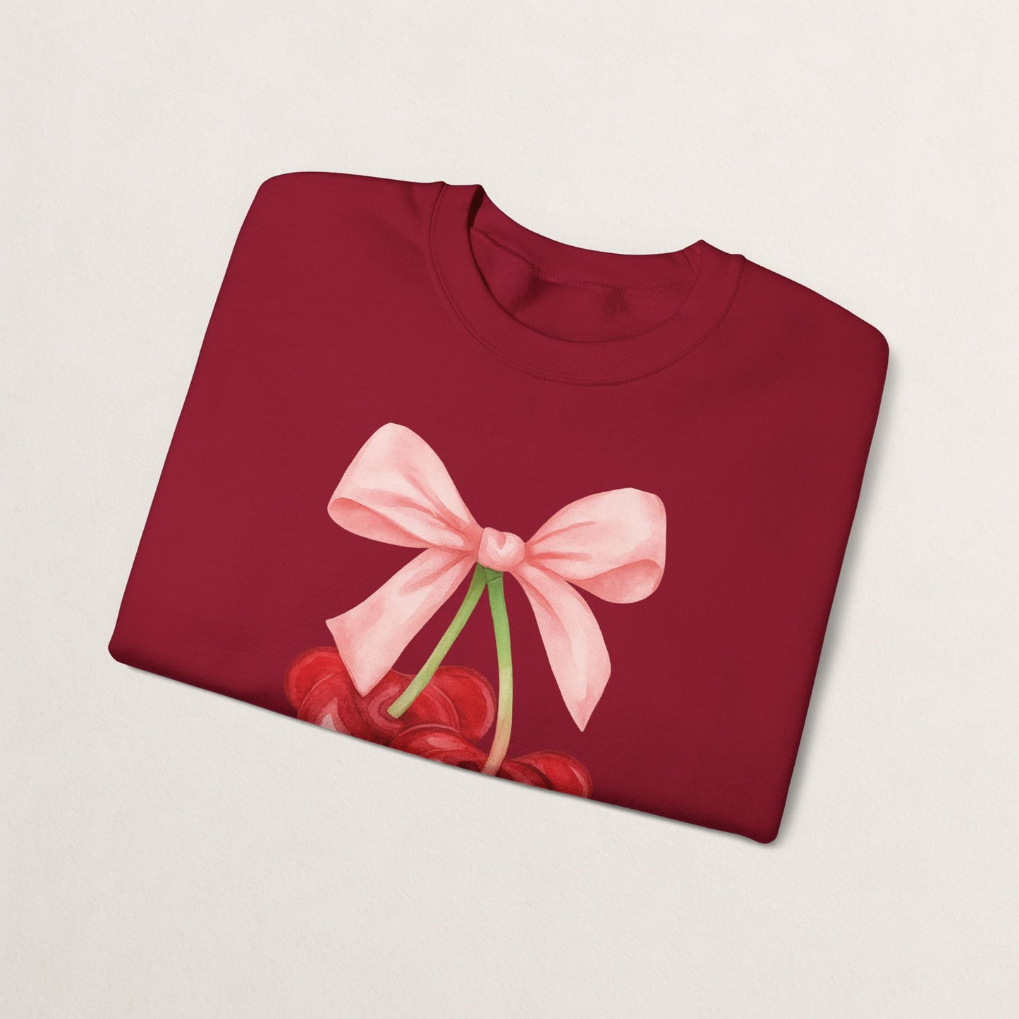 Cherry Bow Crewneck Sweatshirt, Cozy Cherry Sweatshirt, Cute Fruit Apparel, Gift for Her, Casual Fall Fashion
