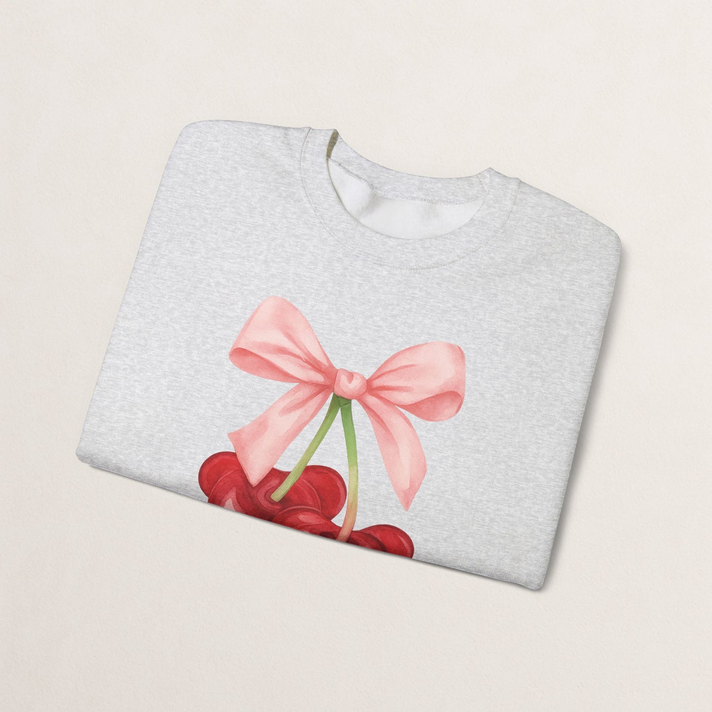 Cherry Bow Crewneck Sweatshirt, Cozy Cherry Sweatshirt, Cute Fruit Apparel, Gift for Her, Casual Fall Fashion