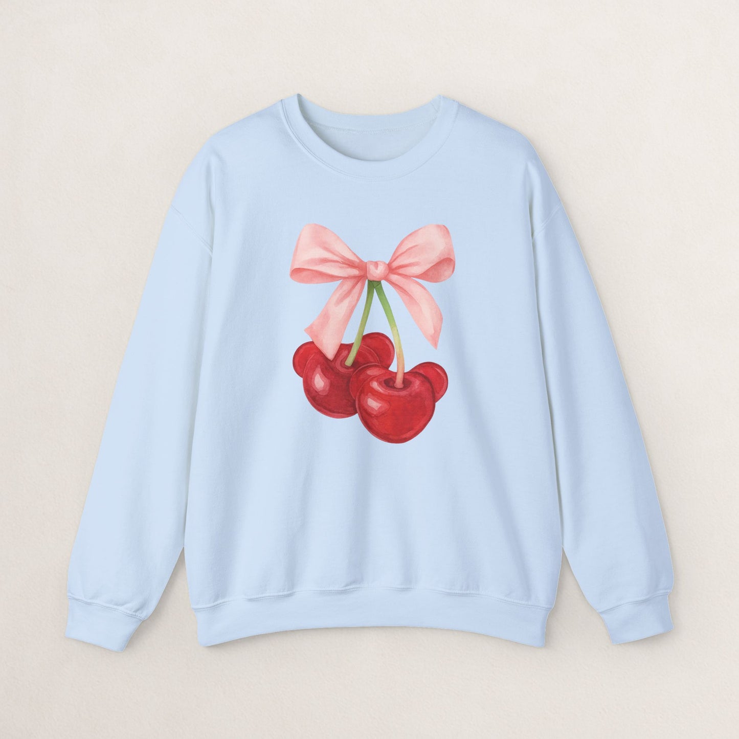 Cherry Bow Crewneck Sweatshirt, Cozy Cherry Sweatshirt, Cute Fruit Apparel, Gift for Her, Casual Fall Fashion