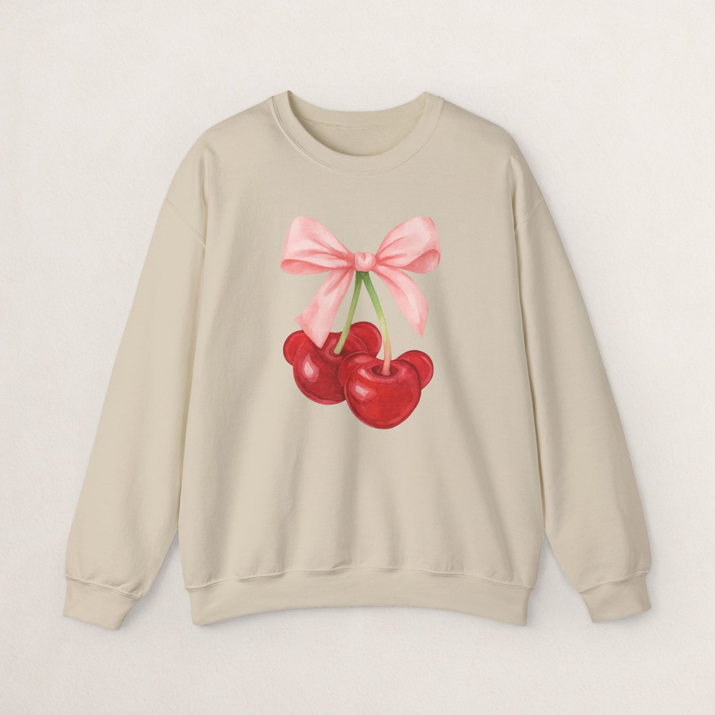 Cherry Bow Crewneck Sweatshirt, Cozy Cherry Sweatshirt, Cute Fruit Apparel, Gift for Her, Casual Fall Fashion