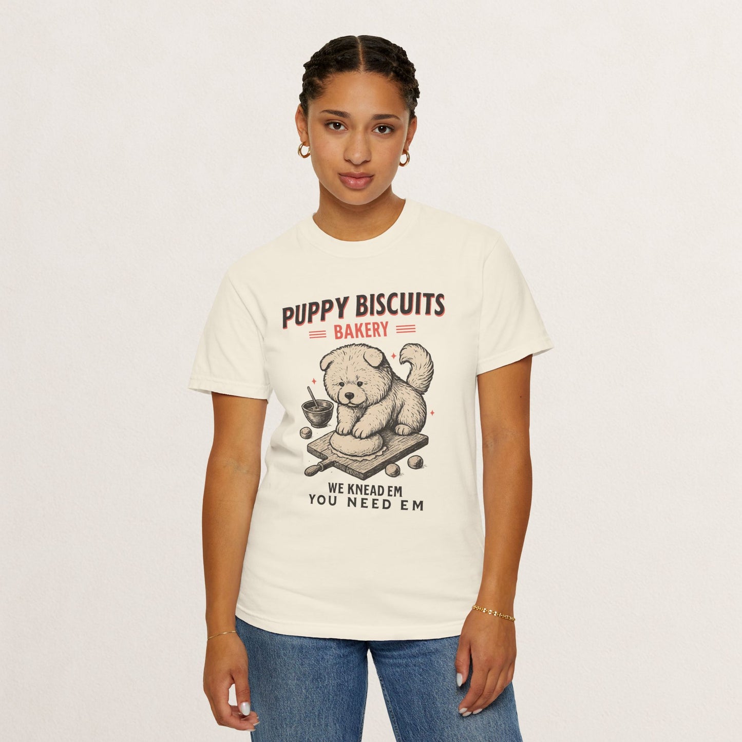 Cute Puppy Biscuit Bakery T-shirt, Dog Lover Gift, Unisex Graphic Tee, Dog Mom Shirt, Fun Pet Apparel, Animal Lover Top