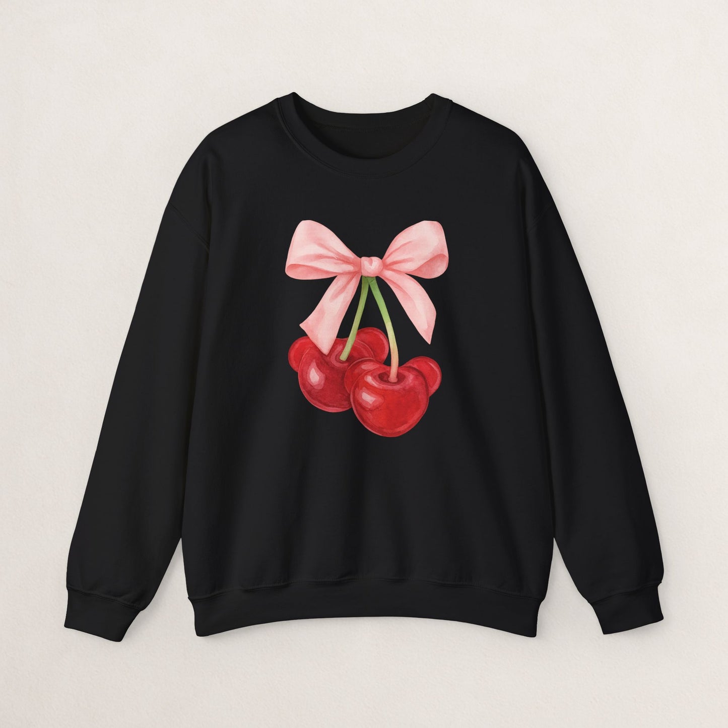 Cherry Bow Crewneck Sweatshirt, Cozy Cherry Sweatshirt, Cute Fruit Apparel, Gift for Her, Casual Fall Fashion