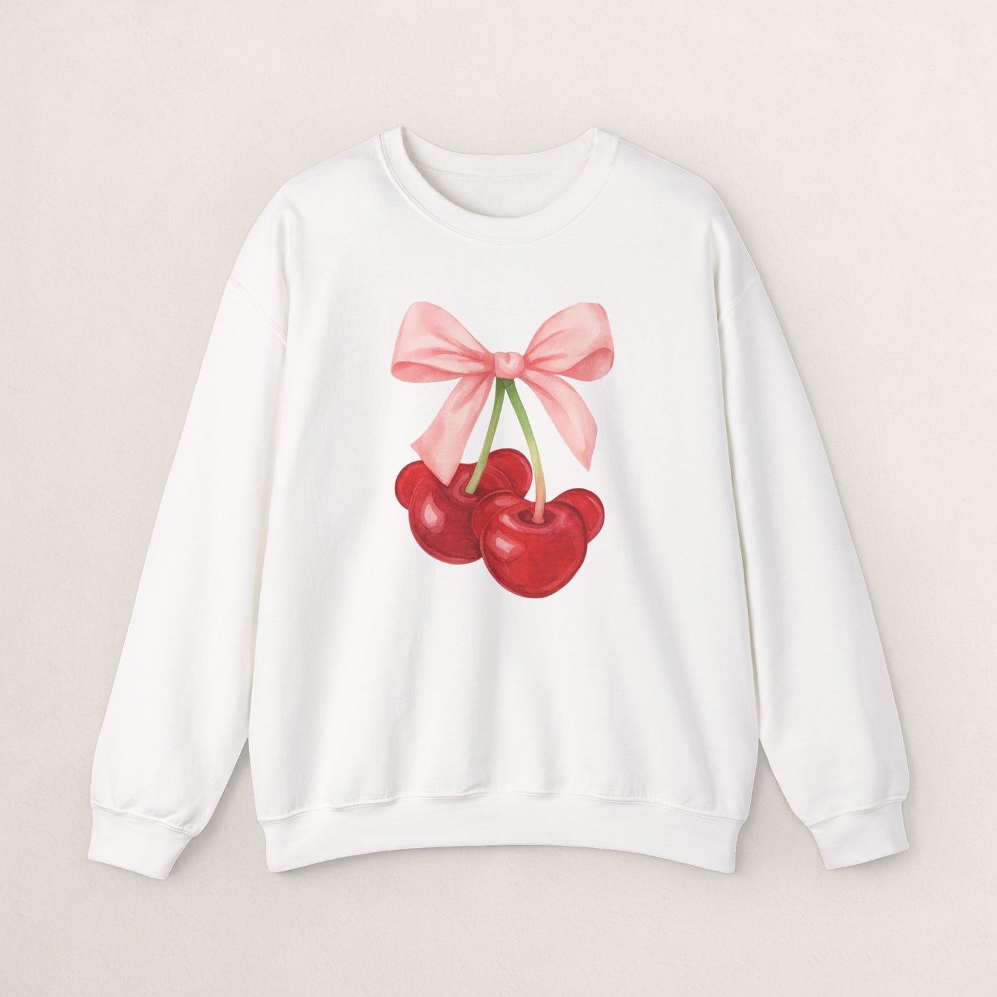 Cherry Bow Crewneck Sweatshirt, Cozy Cherry Sweatshirt, Cute Fruit Apparel, Gift for Her, Casual Fall Fashion