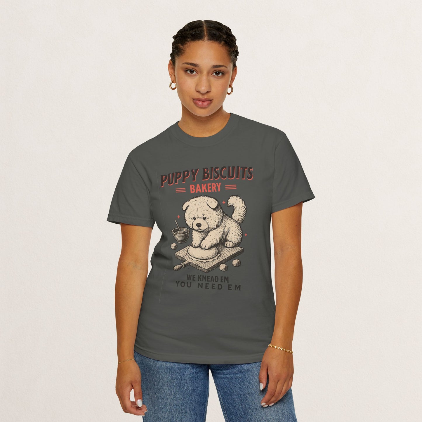 Cute Puppy Biscuit Bakery T-shirt, Dog Lover Gift, Unisex Graphic Tee, Dog Mom Shirt, Fun Pet Apparel, Animal Lover Top