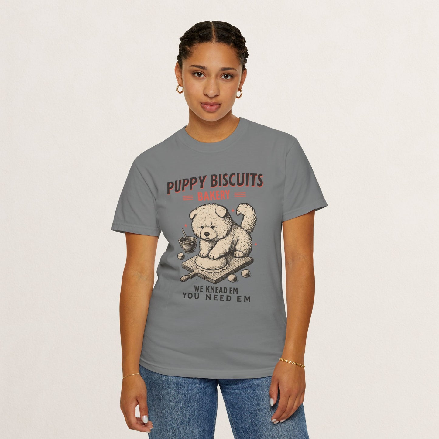 Cute Puppy Biscuit Bakery T-shirt, Dog Lover Gift, Unisex Graphic Tee, Dog Mom Shirt, Fun Pet Apparel, Animal Lover Top