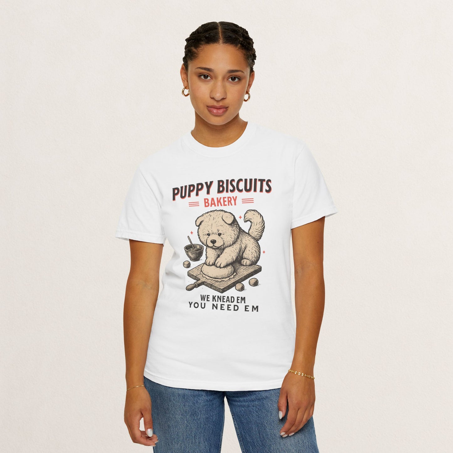 Cute Puppy Biscuit Bakery T-shirt, Dog Lover Gift, Unisex Graphic Tee, Dog Mom Shirt, Fun Pet Apparel, Animal Lover Top