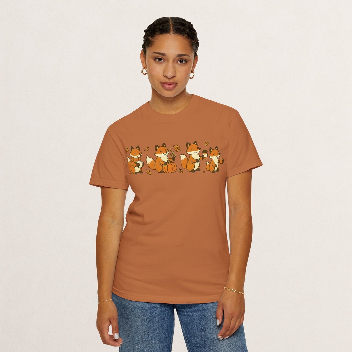 Cozy Fox Garment-Dyed T-Shirt for Nature Lovers, Cute Fall Apparel for Adults, Gift for Friends and Family, Casual Wear, Seasonal Fashion