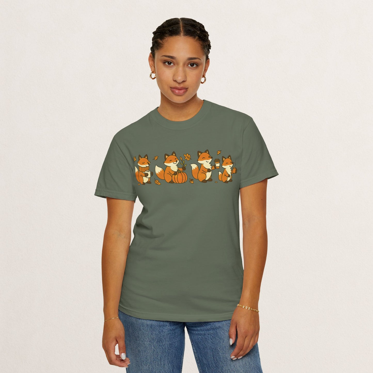 Cozy Fox Garment-Dyed T-Shirt for Nature Lovers, Cute Fall Apparel for Adults, Gift for Friends and Family, Casual Wear, Seasonal Fashion
