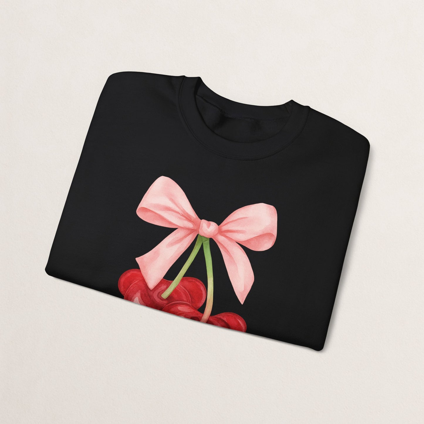 Cherry Bow Crewneck Sweatshirt, Cozy Cherry Sweatshirt, Cute Fruit Apparel, Gift for Her, Casual Fall Fashion