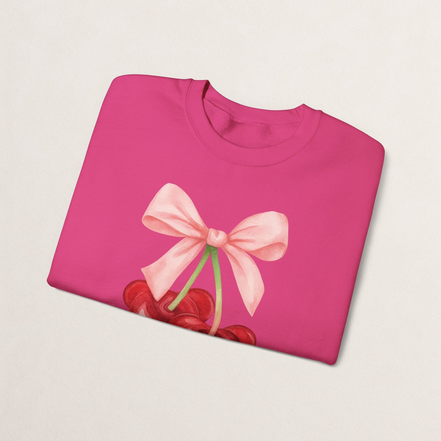 Cherry Bow Crewneck Sweatshirt, Cozy Cherry Sweatshirt, Cute Fruit Apparel, Gift for Her, Casual Fall Fashion
