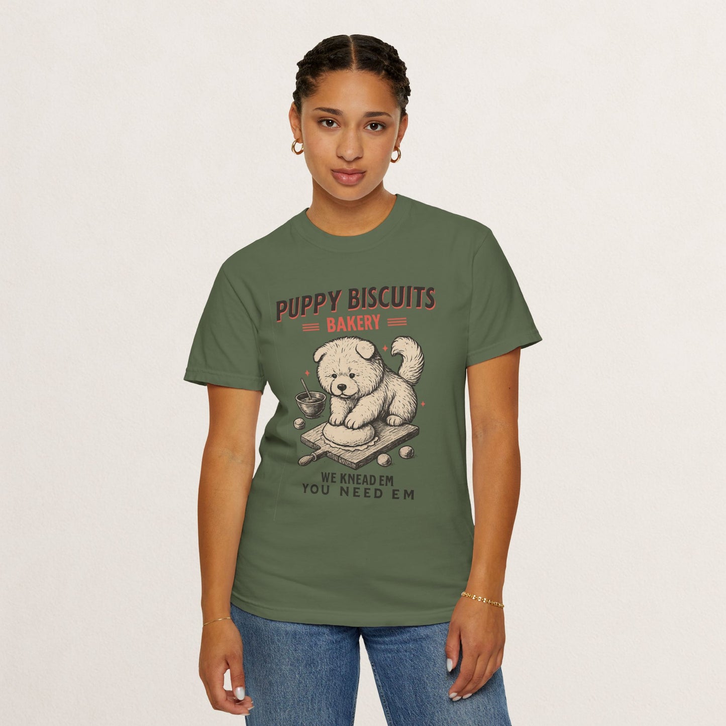 Cute Puppy Biscuit Bakery T-shirt, Dog Lover Gift, Unisex Graphic Tee, Dog Mom Shirt, Fun Pet Apparel, Animal Lover Top