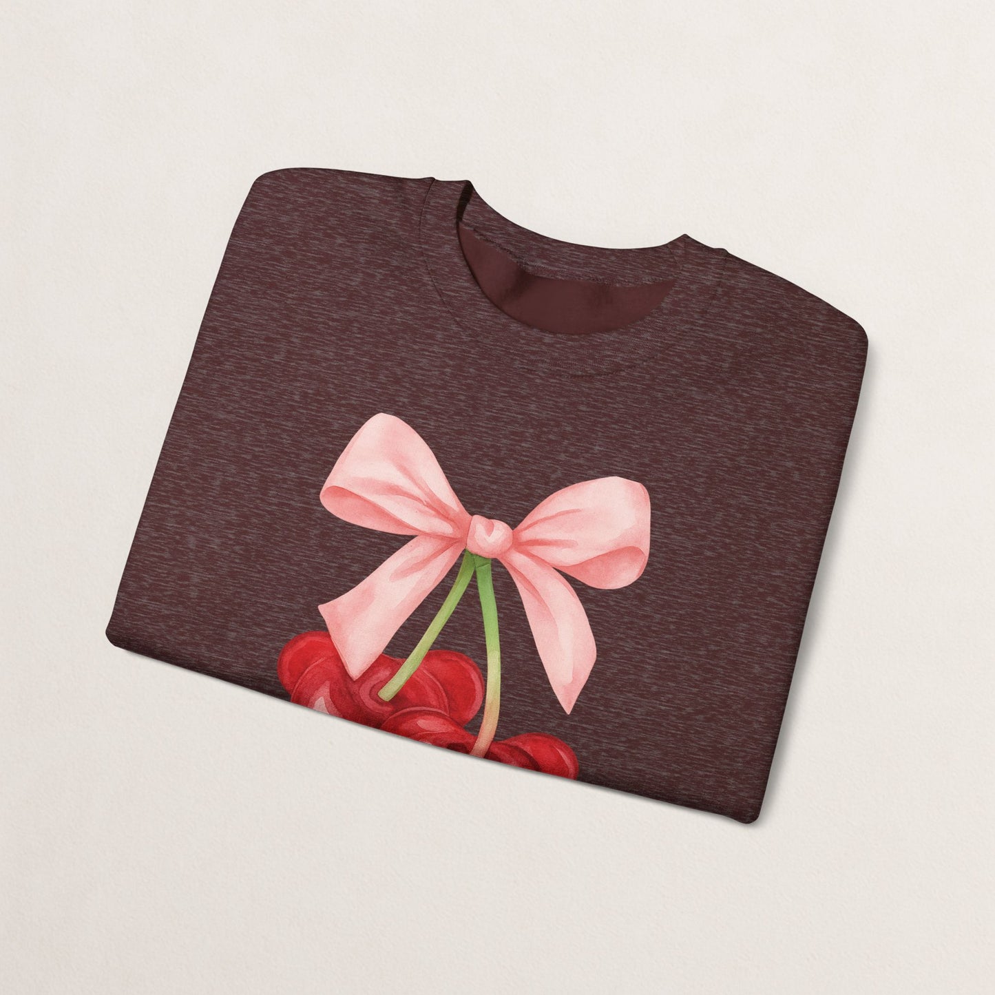 Cherry Bow Crewneck Sweatshirt, Cozy Cherry Sweatshirt, Cute Fruit Apparel, Gift for Her, Casual Fall Fashion