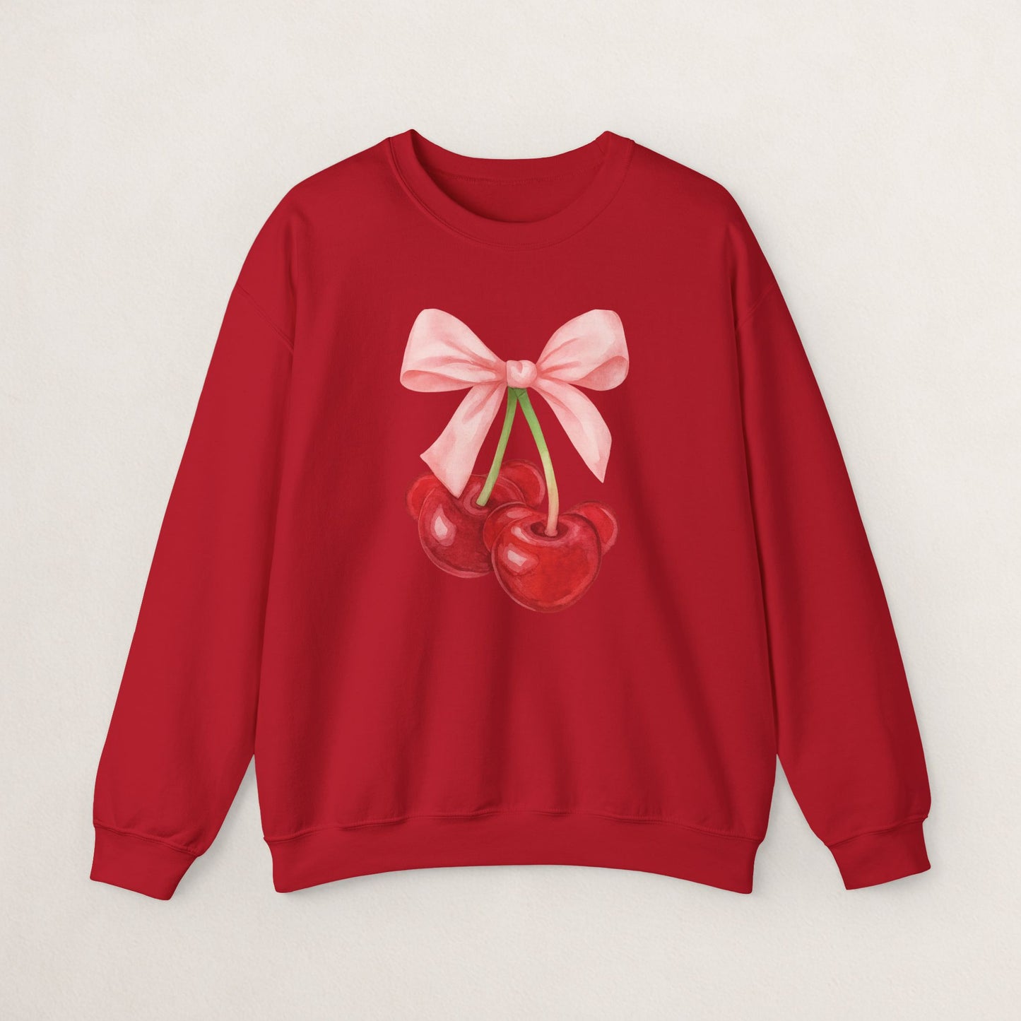 Cherry Bow Crewneck Sweatshirt, Cozy Cherry Sweatshirt, Cute Fruit Apparel, Gift for Her, Casual Fall Fashion