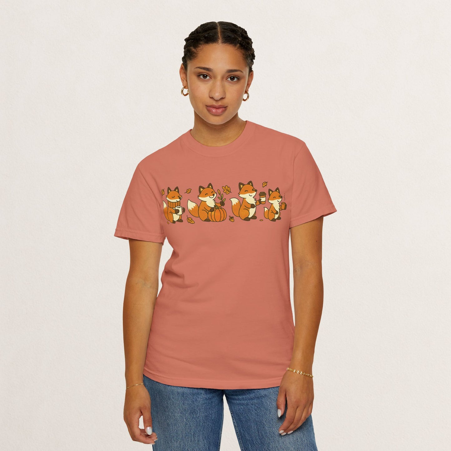 Cozy Fox Garment-Dyed T-Shirt for Nature Lovers, Cute Fall Apparel for Adults, Gift for Friends and Family, Casual Wear, Seasonal Fashion
