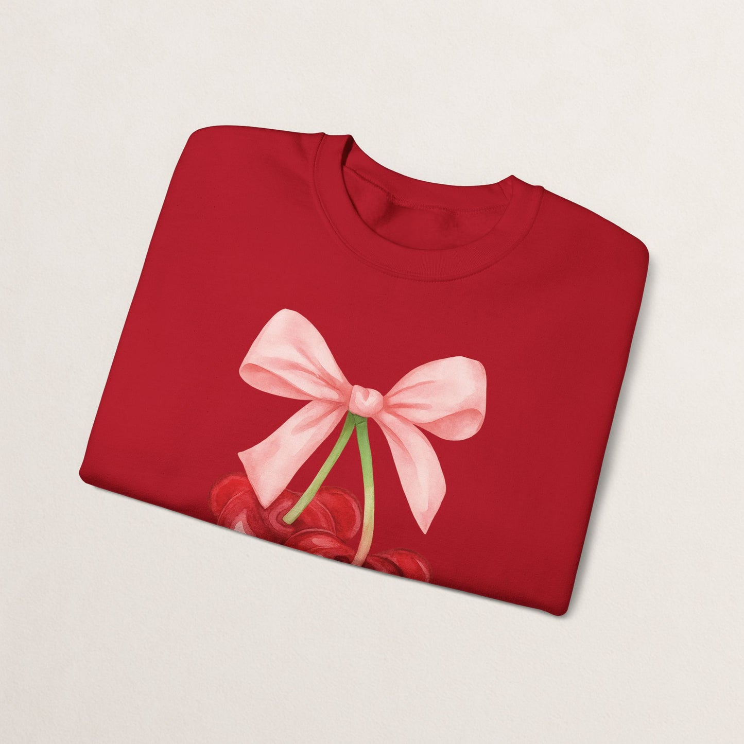 Cherry Bow Crewneck Sweatshirt, Cozy Cherry Sweatshirt, Cute Fruit Apparel, Gift for Her, Casual Fall Fashion