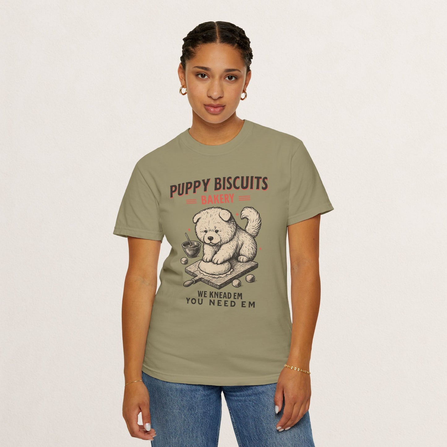 Cute Puppy Biscuit Bakery T-shirt, Dog Lover Gift, Unisex Graphic Tee, Dog Mom Shirt, Fun Pet Apparel, Animal Lover Top