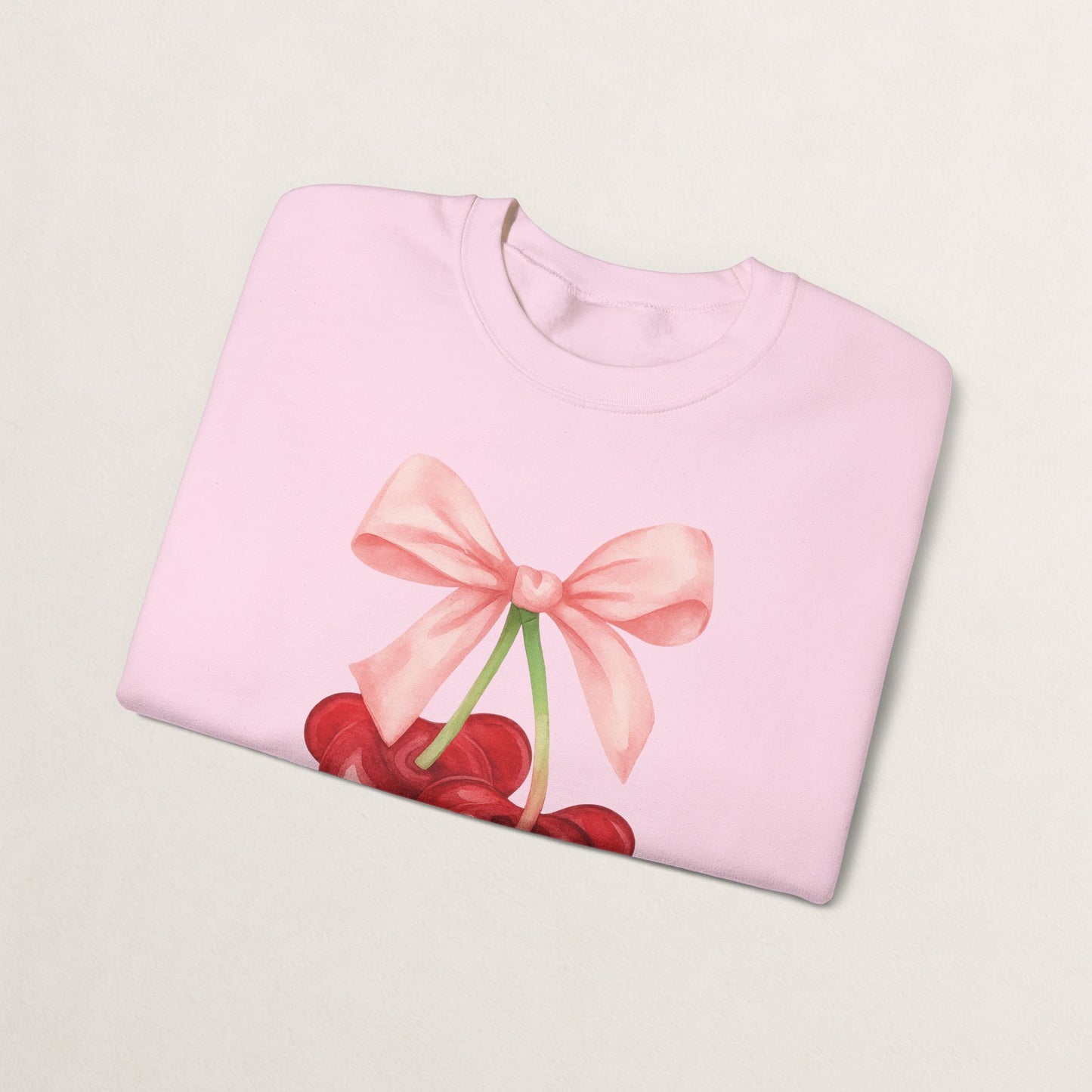 Cherry Bow Crewneck Sweatshirt, Cozy Cherry Sweatshirt, Cute Fruit Apparel, Gift for Her, Casual Fall Fashion