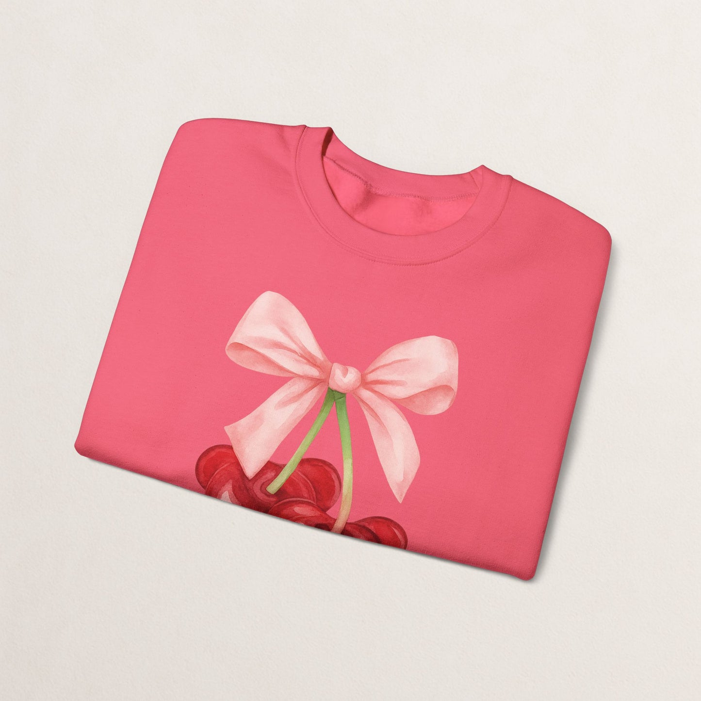 Cherry Bow Crewneck Sweatshirt, Cozy Cherry Sweatshirt, Cute Fruit Apparel, Gift for Her, Casual Fall Fashion