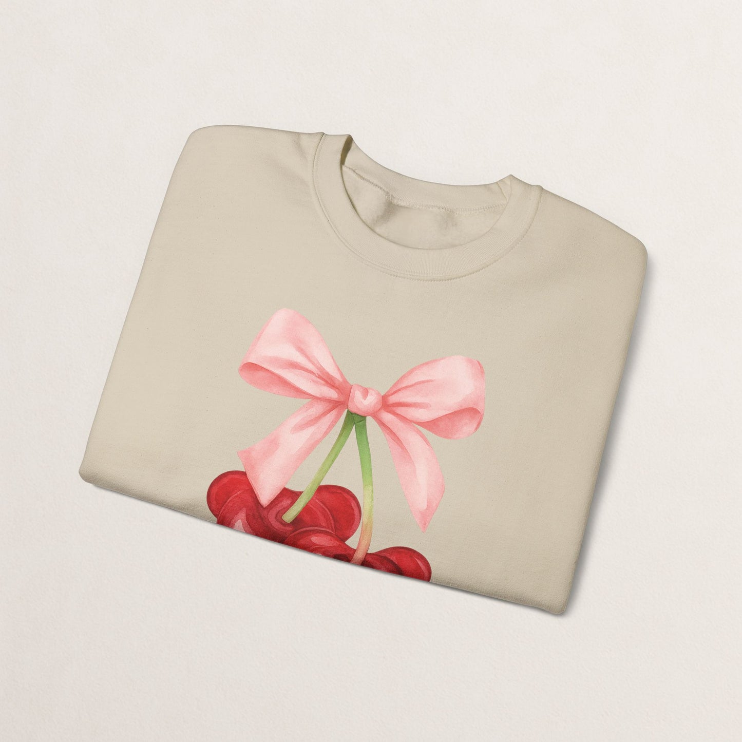 Cherry Bow Crewneck Sweatshirt, Cozy Cherry Sweatshirt, Cute Fruit Apparel, Gift for Her, Casual Fall Fashion