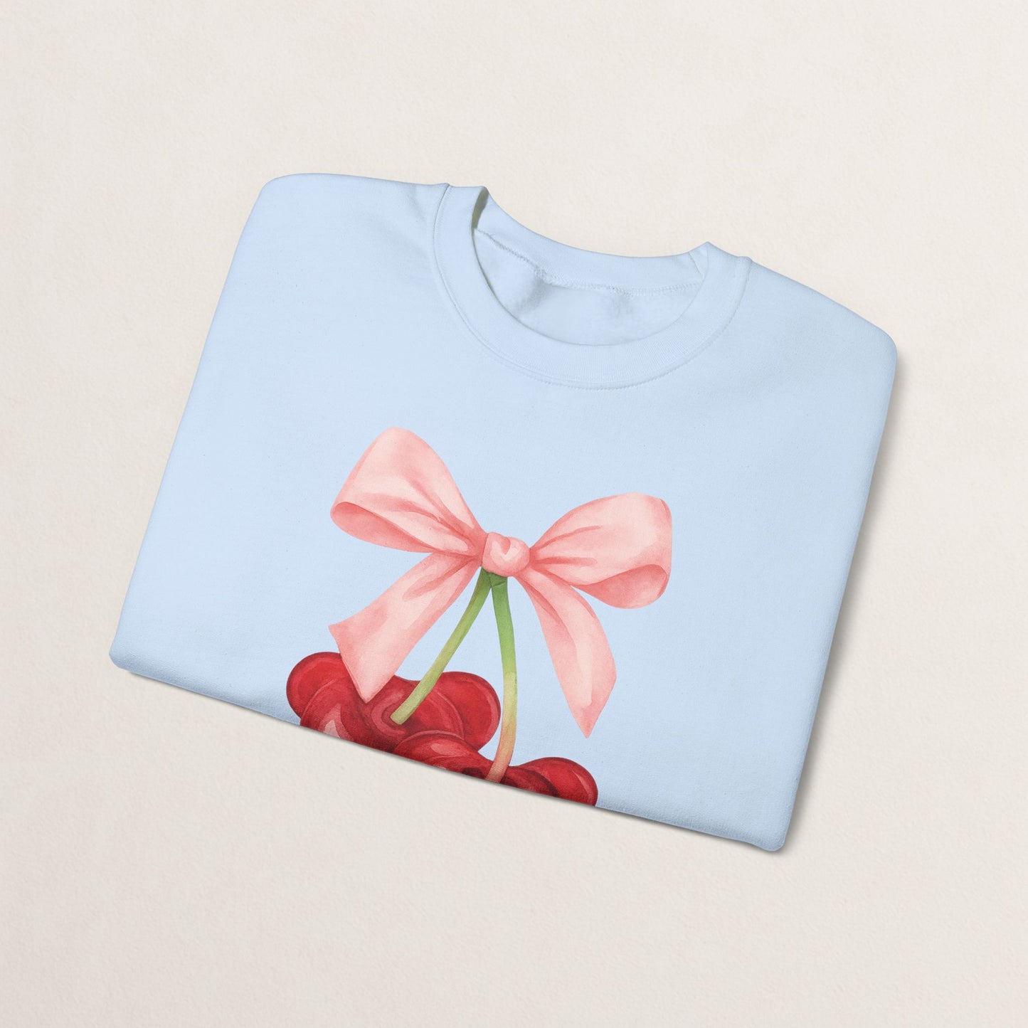 Cherry Bow Crewneck Sweatshirt, Cozy Cherry Sweatshirt, Cute Fruit Apparel, Gift for Her, Casual Fall Fashion