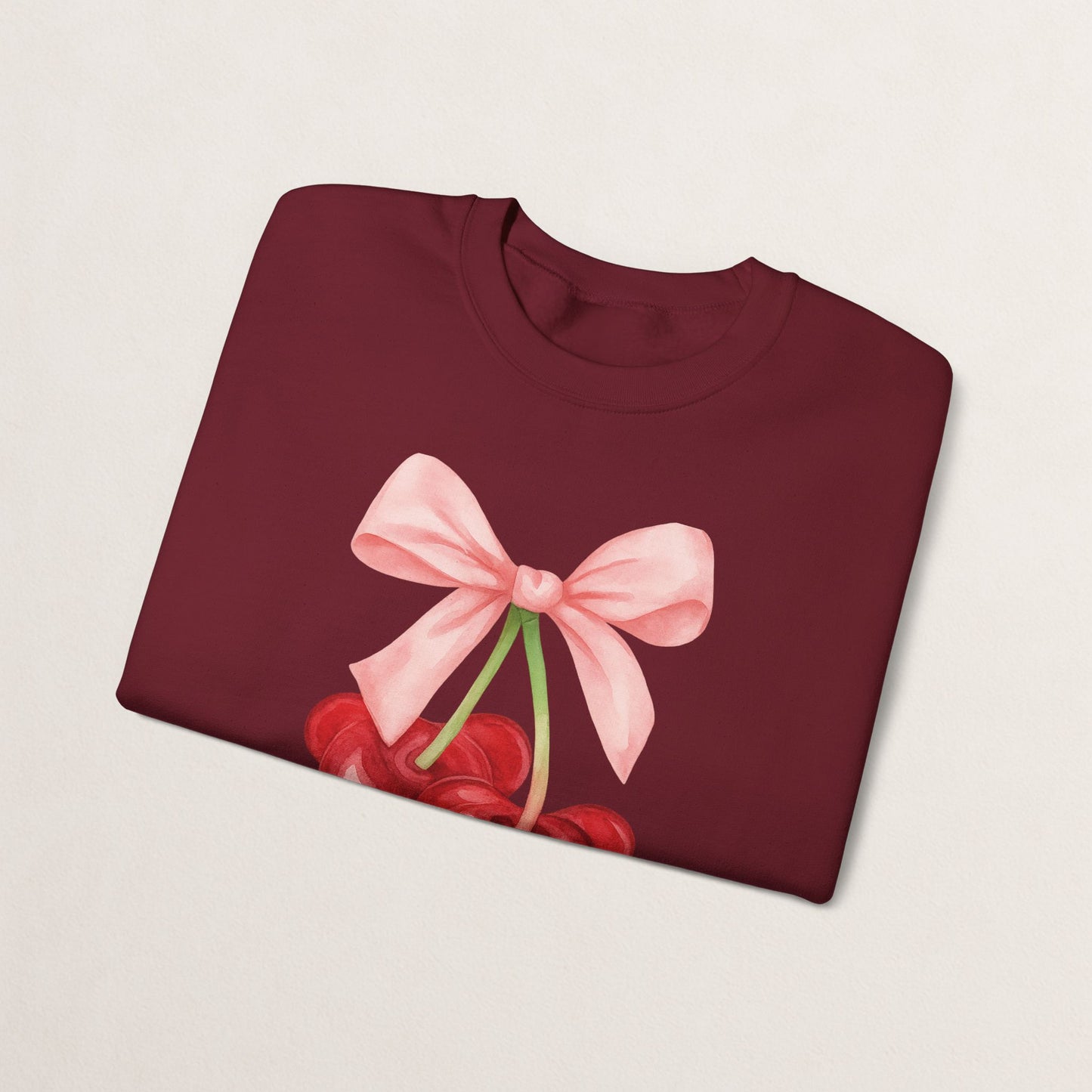 Cherry Bow Crewneck Sweatshirt, Cozy Cherry Sweatshirt, Cute Fruit Apparel, Gift for Her, Casual Fall Fashion