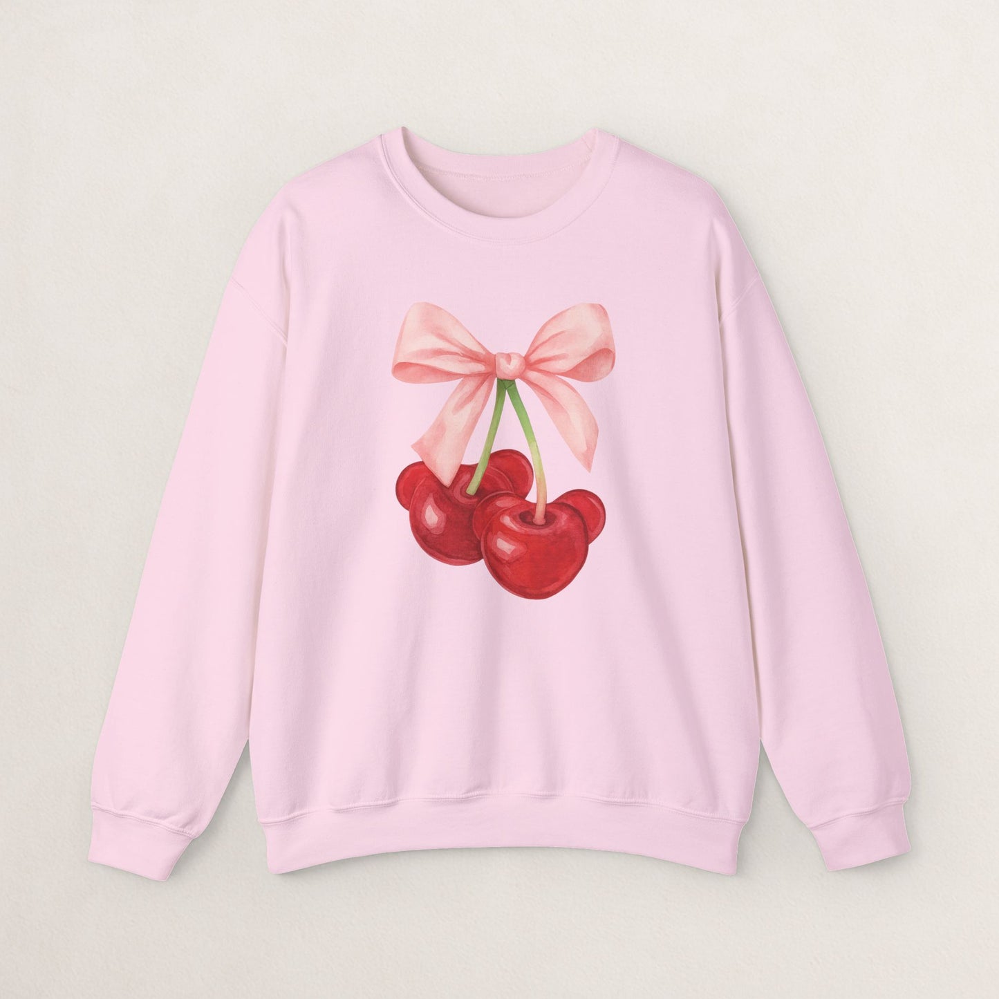Cherry Bow Crewneck Sweatshirt, Cozy Cherry Sweatshirt, Cute Fruit Apparel, Gift for Her, Casual Fall Fashion