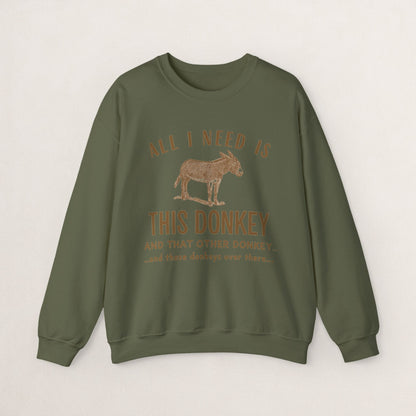 All I Need Is This Donkey Crewneck Sweatshirt, Funny Animal Sweatshirt, Gift for Donkey Lovers, Cozy Sweatshirt, Farm Animal Apparel, [...]