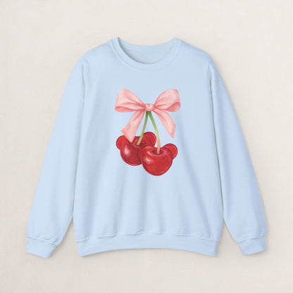 Cherry Bow Crewneck Sweatshirt, Cozy Cherry Sweatshirt, Cute Fruit Apparel, Gift for Her, Casual Fall Fashion