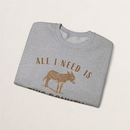 All I Need Is This Donkey Crewneck Sweatshirt, Funny Animal Sweatshirt, Gift for Donkey Lovers, Cozy Sweatshirt, Farm Animal Apparel, [...]