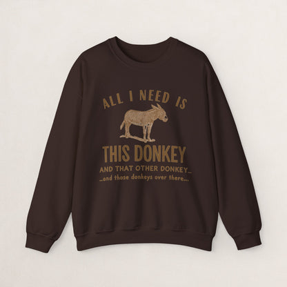 All I Need Is This Donkey Crewneck Sweatshirt, Funny Animal Sweatshirt, Gift for Donkey Lovers, Cozy Sweatshirt, Farm Animal Apparel, [...]