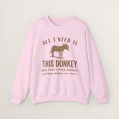 All I Need Is This Donkey Crewneck Sweatshirt, Funny Animal Sweatshirt, Gift for Donkey Lovers, Cozy Sweatshirt, Farm Animal Apparel, [...]