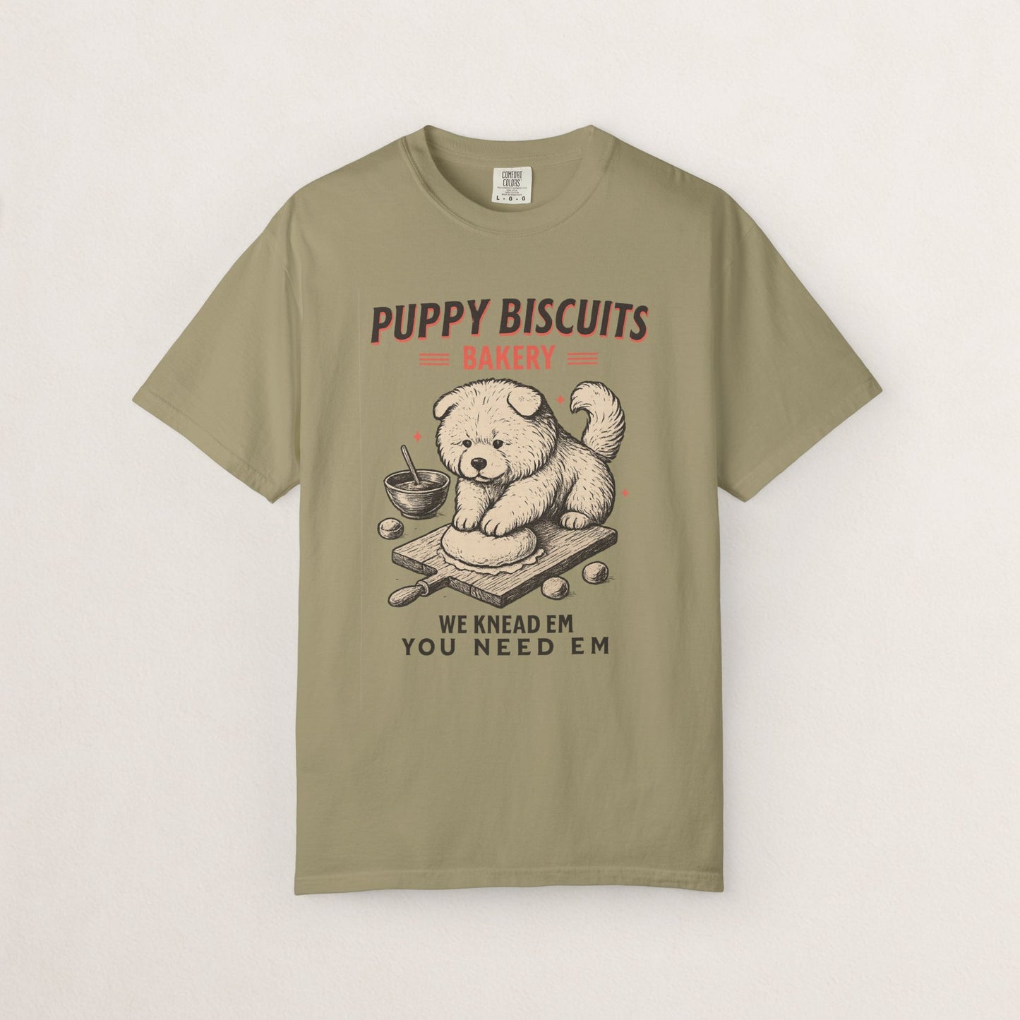 Cute Puppy Biscuit Bakery T-shirt, Dog Lover Gift, Unisex Graphic Tee, Dog Mom Shirt, Fun Pet Apparel, Animal Lover Top