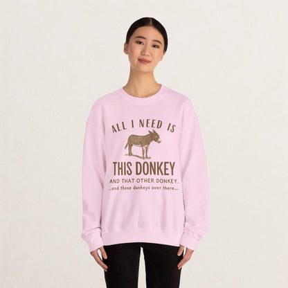 All I Need Is This Donkey Crewneck Sweatshirt, Funny Animal Sweatshirt, Gift for Donkey Lovers, Cozy Sweatshirt, Farm Animal Apparel, [...]