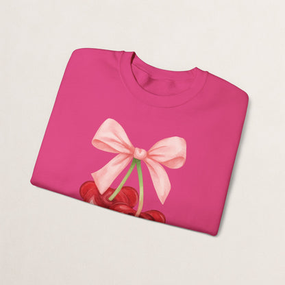 Cherry Bow Crewneck Sweatshirt, Cozy Cherry Sweatshirt, Cute Fruit Apparel, Gift for Her, Casual Fall Fashion