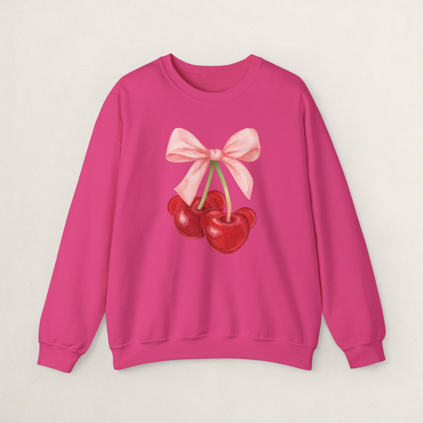 Cherry Bow Crewneck Sweatshirt, Cozy Cherry Sweatshirt, Cute Fruit Apparel, Gift for Her, Casual Fall Fashion