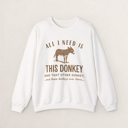 All I Need Is This Donkey Crewneck Sweatshirt, Funny Animal Sweatshirt, Gift for Donkey Lovers, Cozy Sweatshirt, Farm Animal Apparel, [...]
