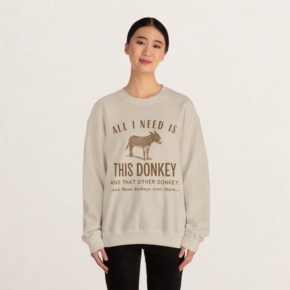 All I Need Is This Donkey Crewneck Sweatshirt, Funny Animal Sweatshirt, Gift for Donkey Lovers, Cozy Sweatshirt, Farm Animal Apparel, [...]