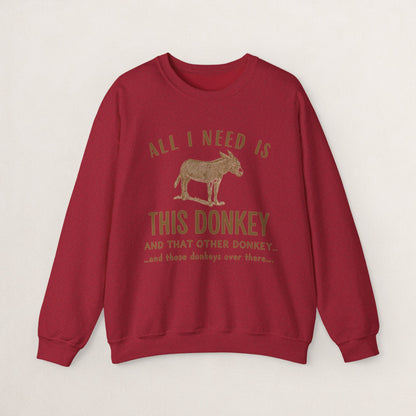 All I Need Is This Donkey Crewneck Sweatshirt, Funny Animal Sweatshirt, Gift for Donkey Lovers, Cozy Sweatshirt, Farm Animal Apparel, [...]